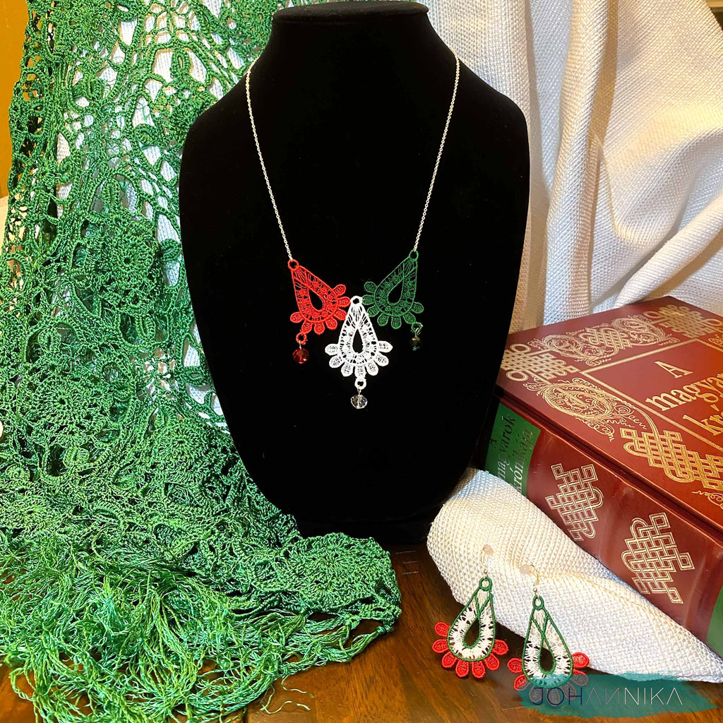 Hungarian Lace Earrings: Red, White, Green