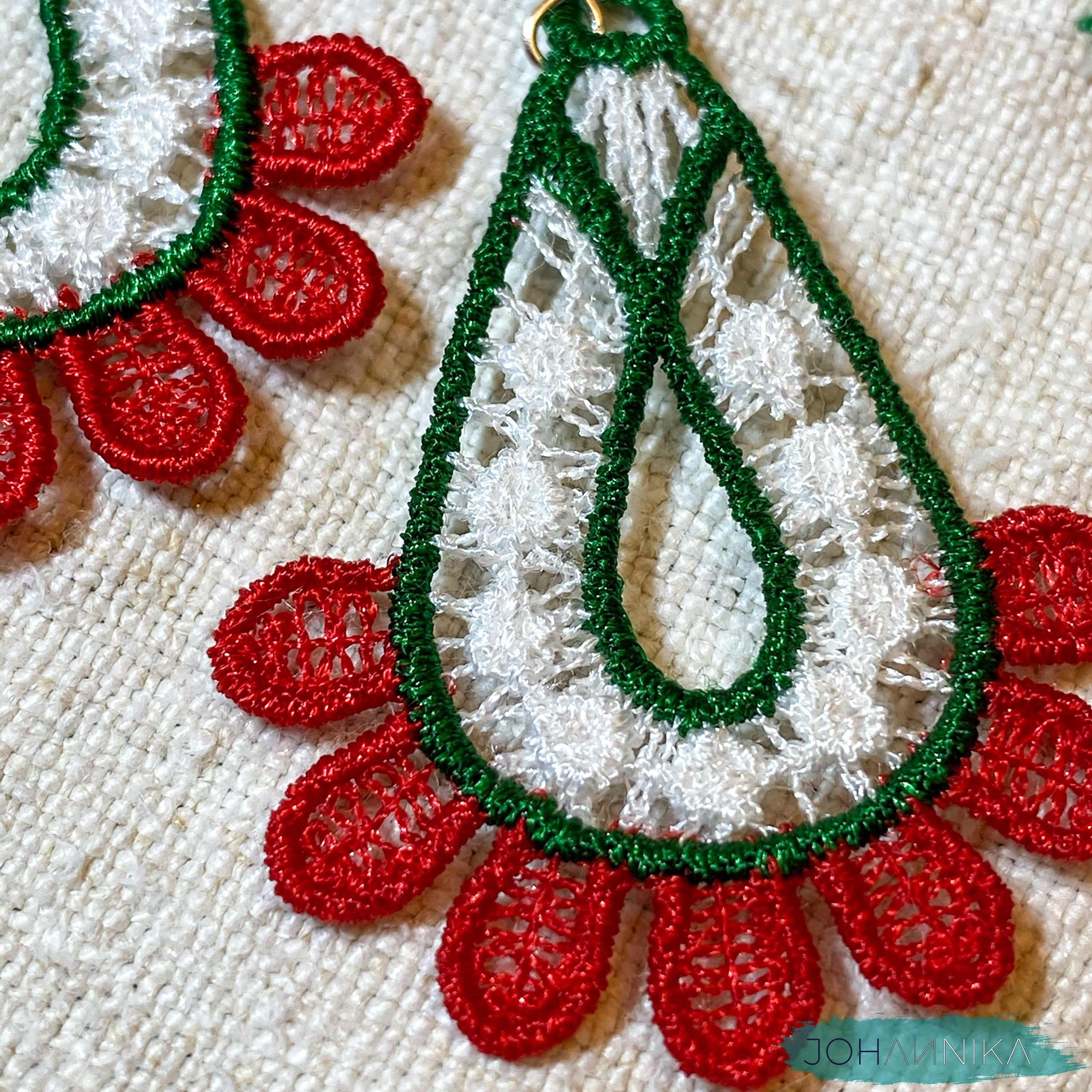 Hungarian Lace Earrings: Red, White, Green