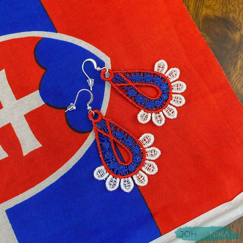 Slovak Lace Earrings - White, Blue, Red