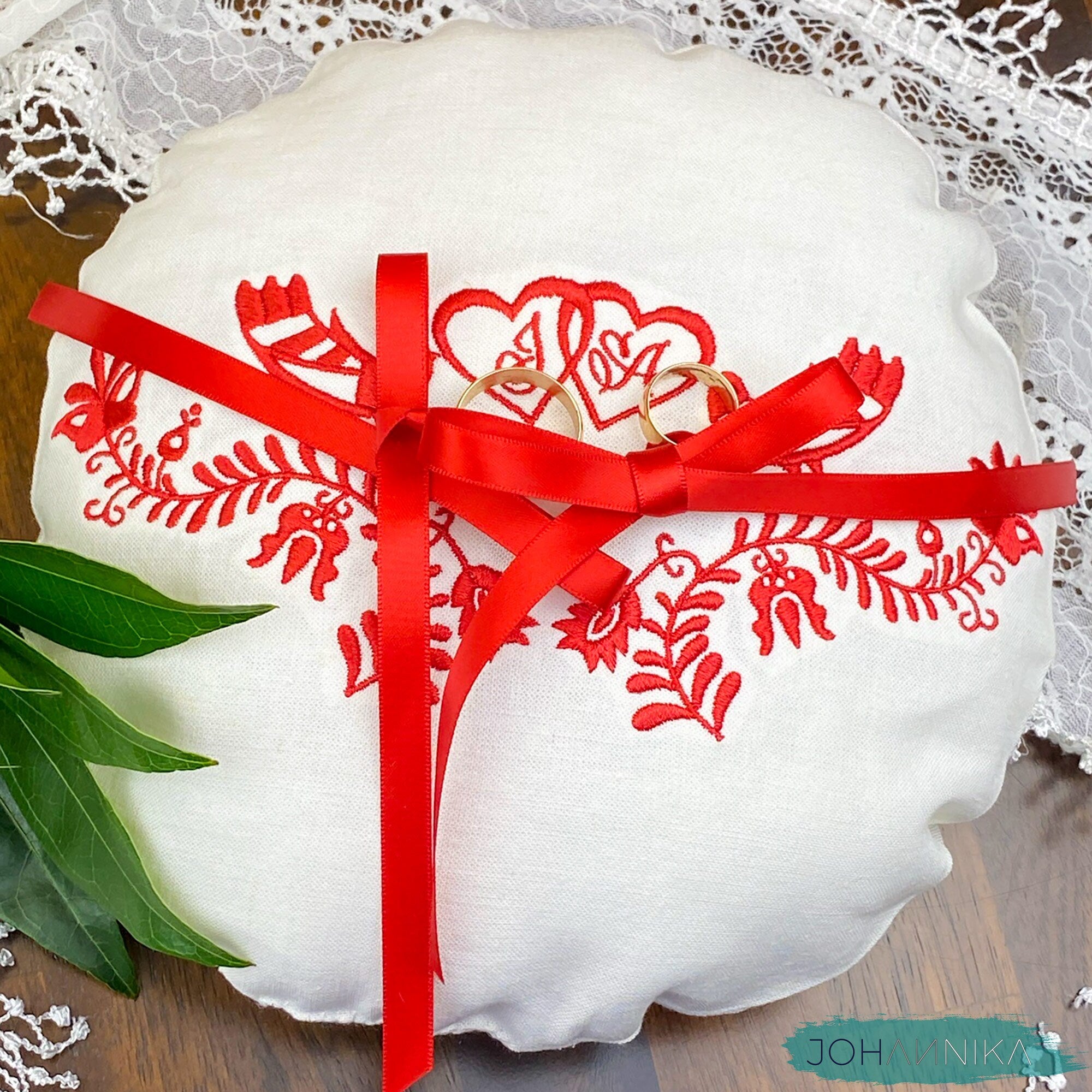 Hungarian Embroidered Linen Wedding Ring Pillow