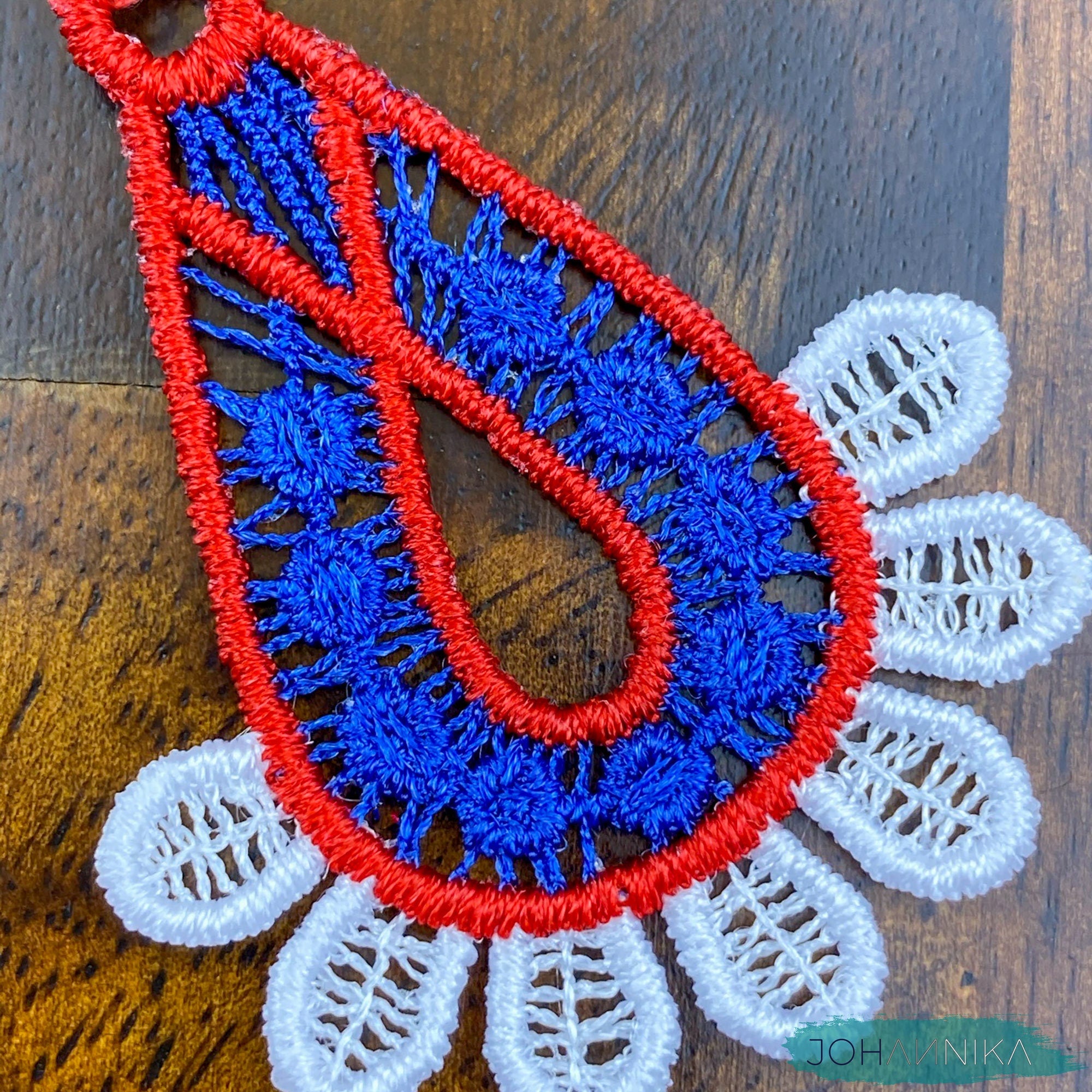 Slovak Lace Earrings - White, Blue, Red