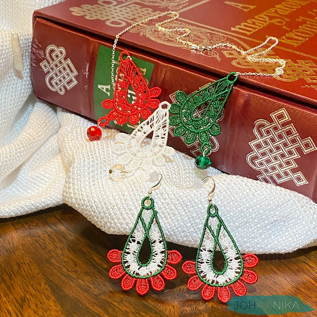 Hungarian Lace Earrings: Red, White, Green