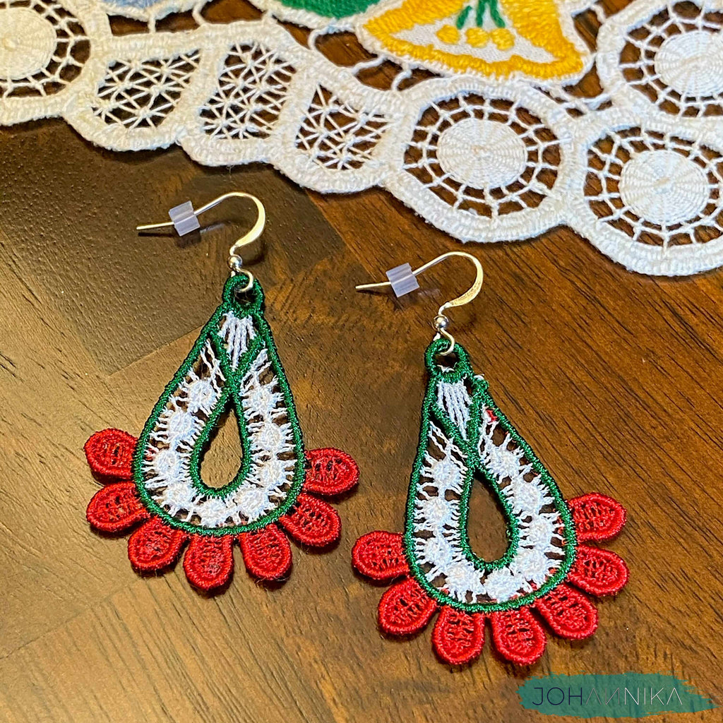 Hungarian Lace Earrings: Red, White, Green