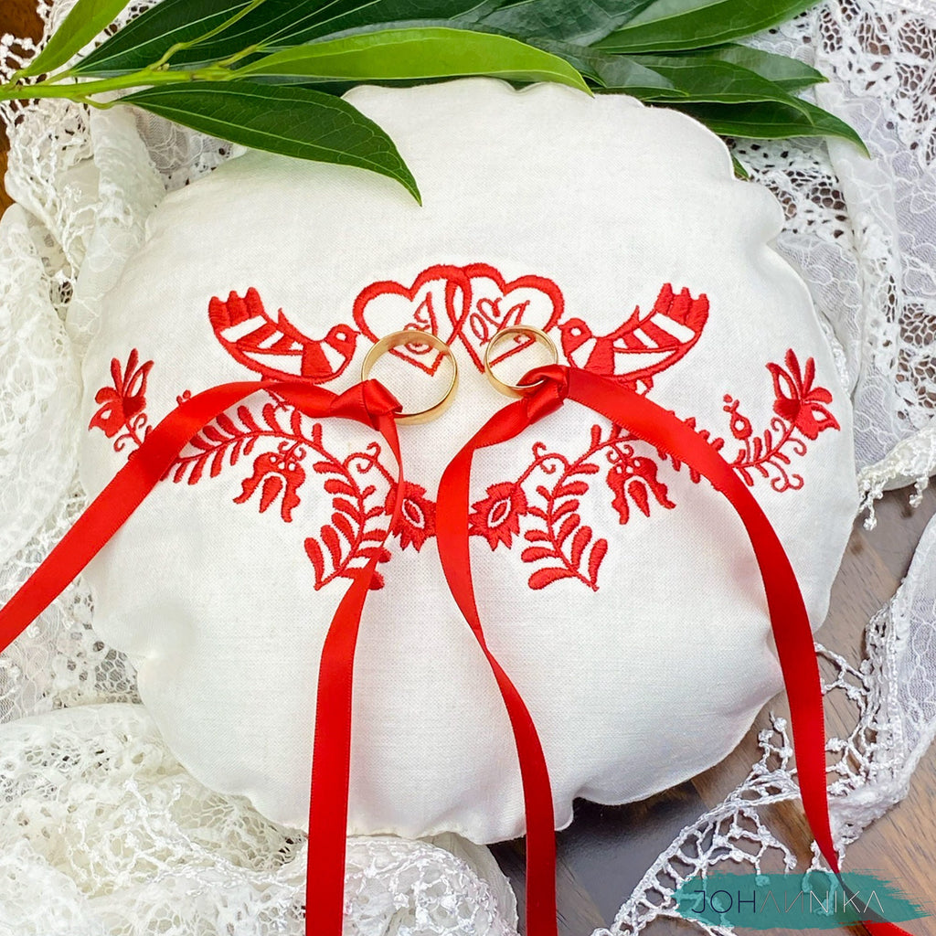 Hungarian Embroidered Linen Wedding Ring Pillow