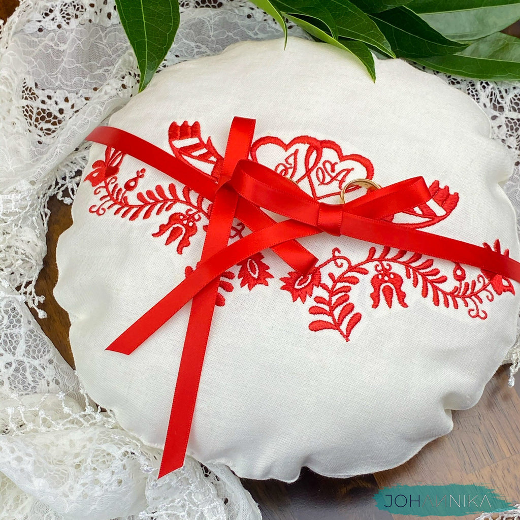 Hungarian Embroidered Linen Wedding Ring Pillow