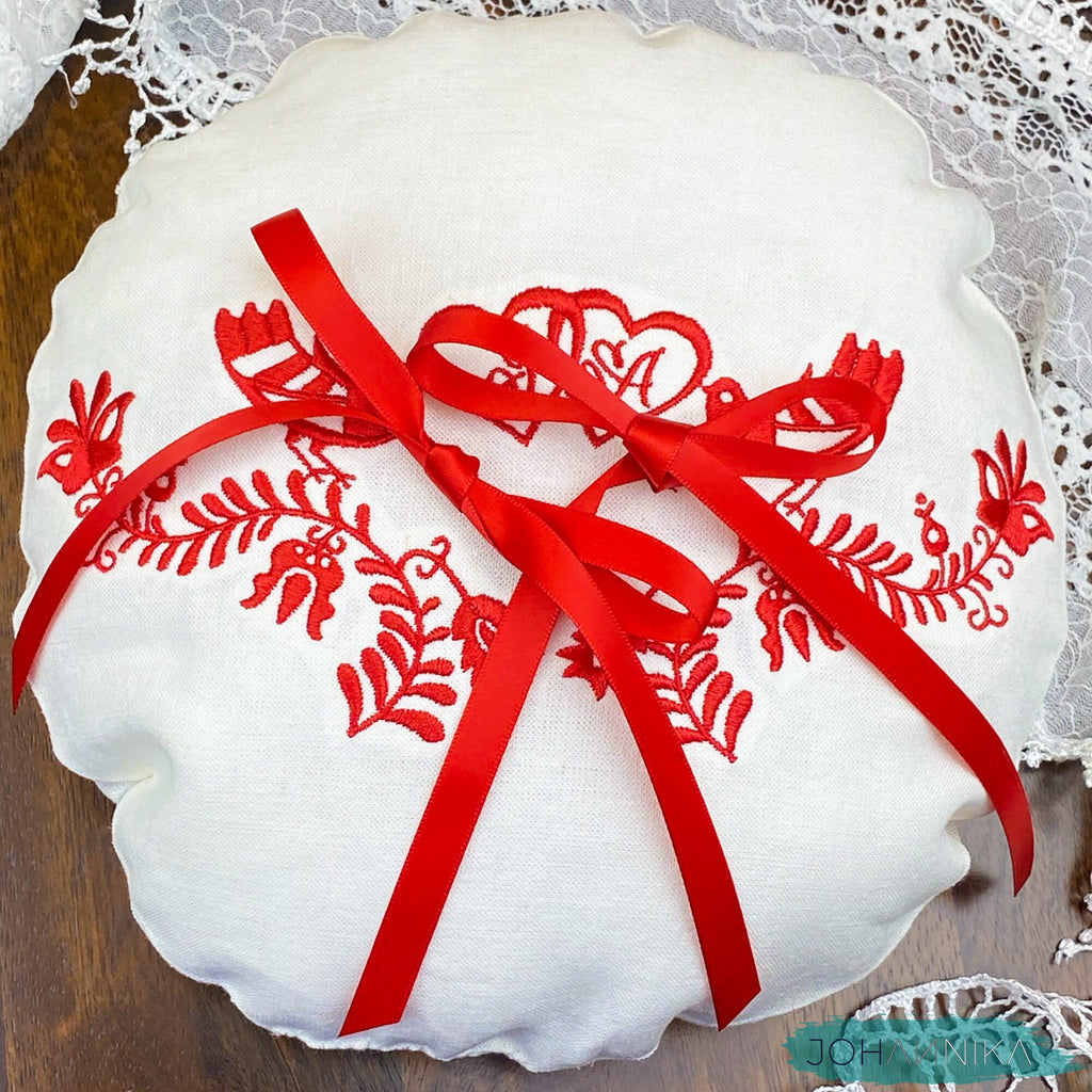 Hungarian Embroidered Linen Wedding Ring Pillow