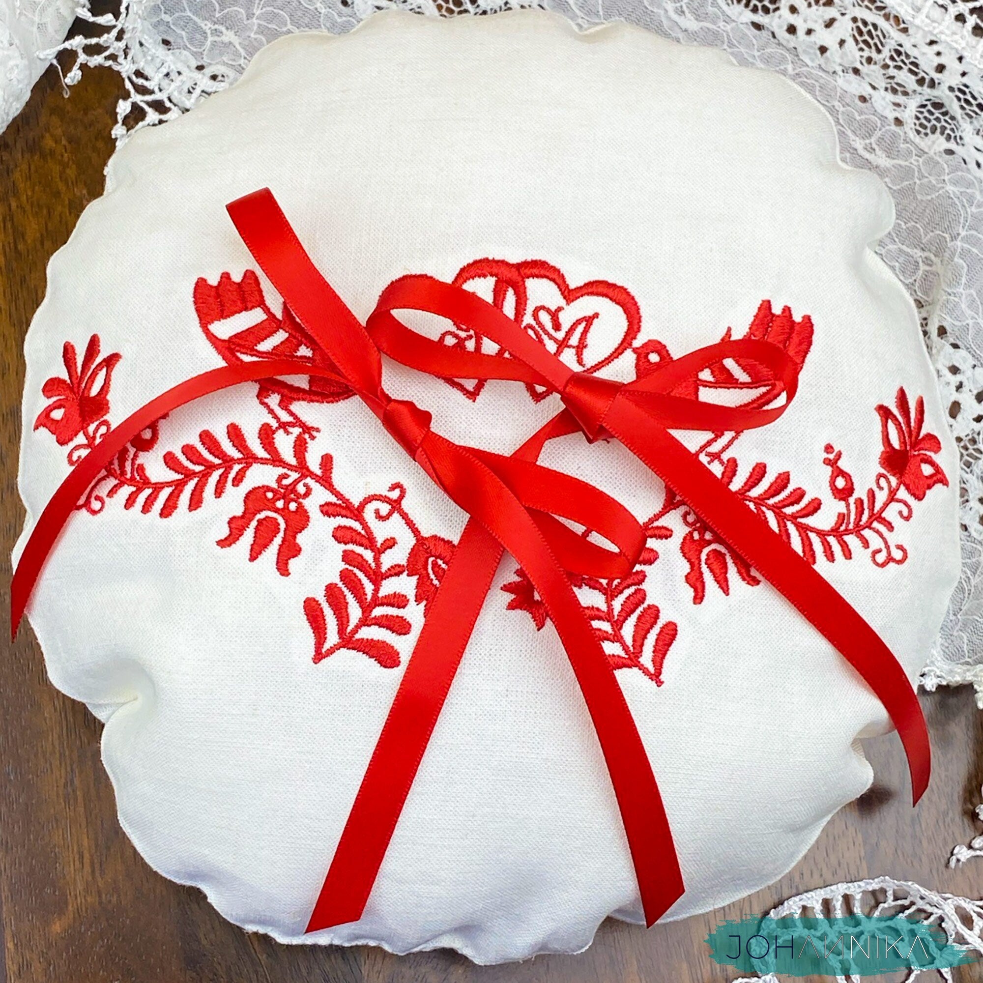 Hungarian Embroidered Linen Wedding Ring Pillow