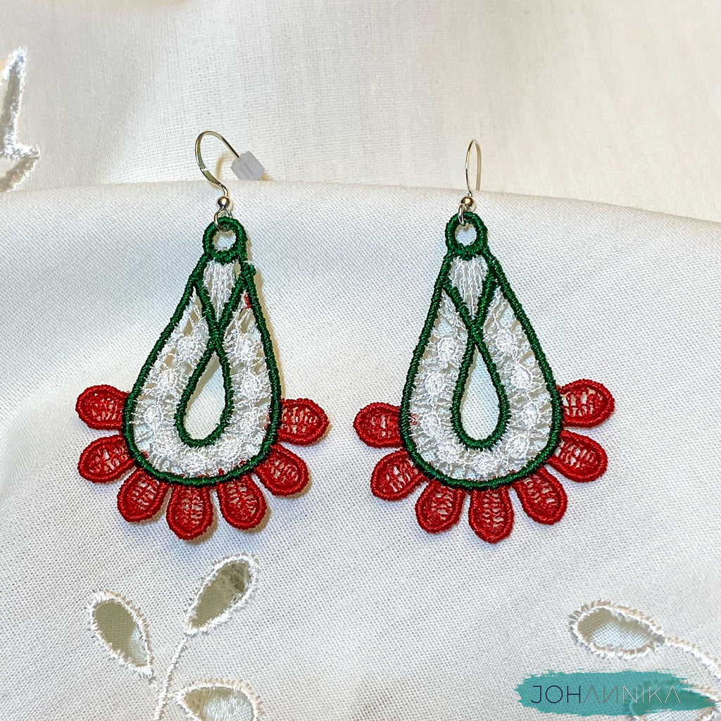 Hungarian Lace Earrings: Red, White, Green