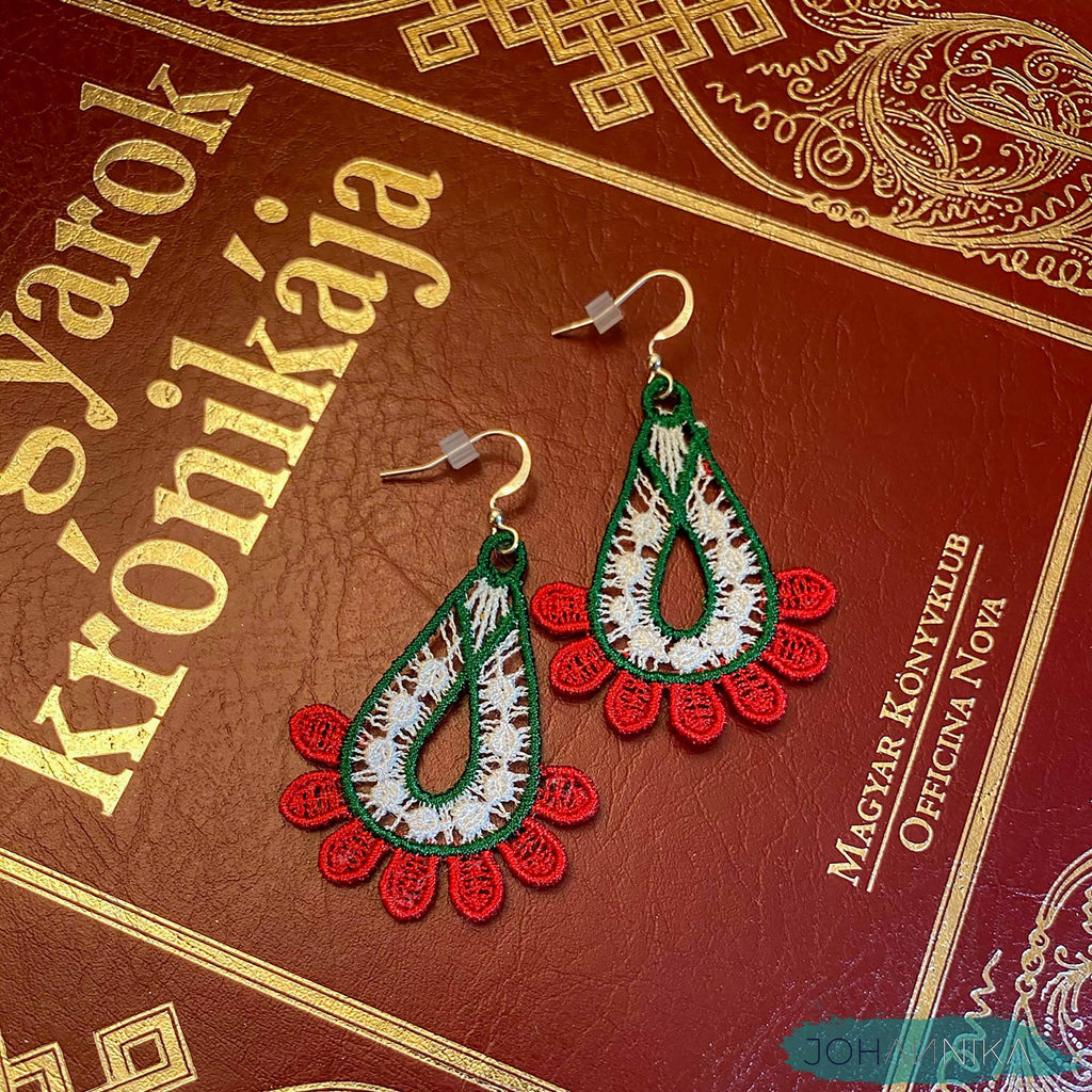 Hungarian Lace Earrings: Red, White, Green