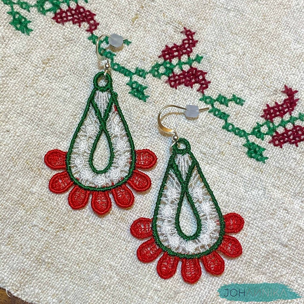 Hungarian Lace Earrings: Red, White, Green