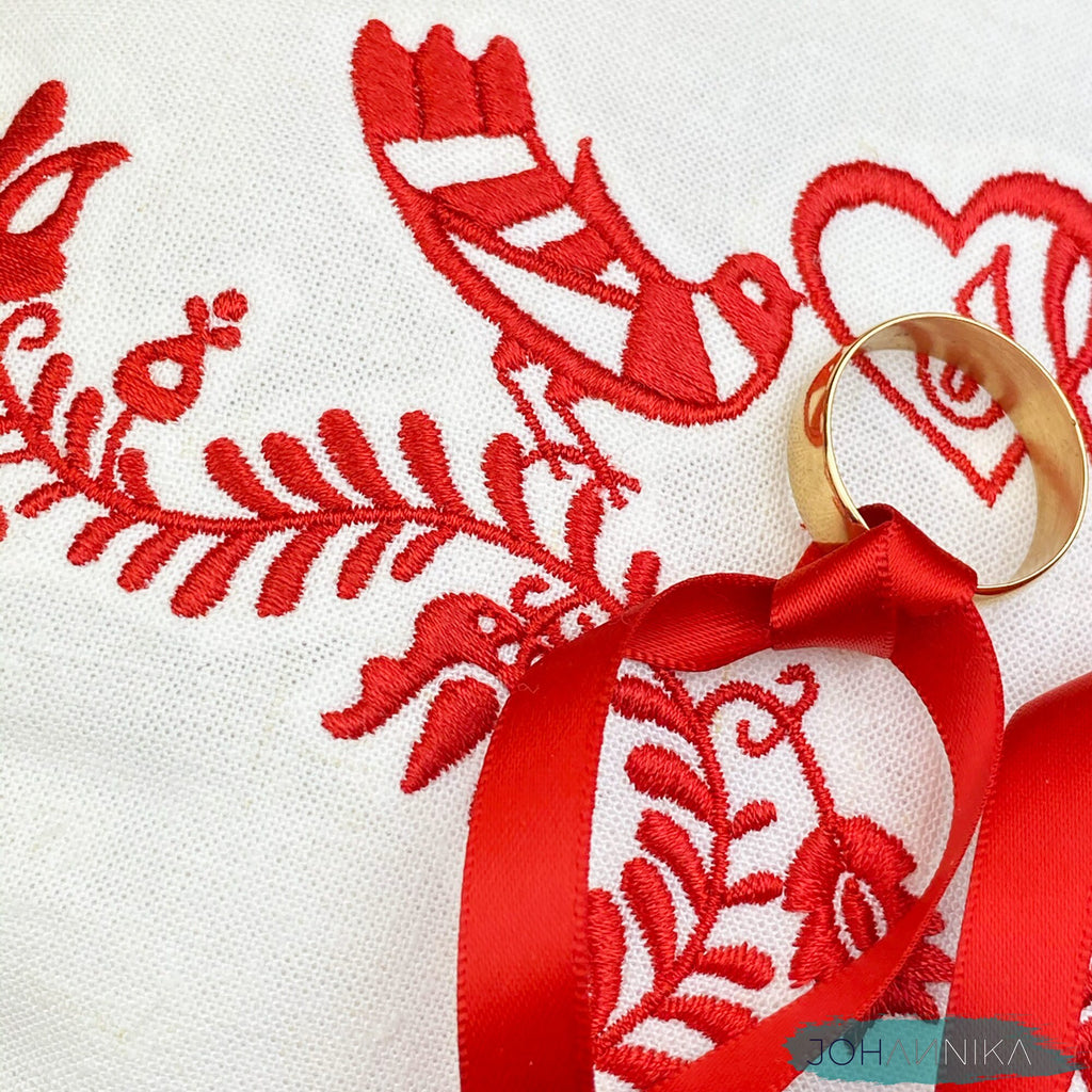 Hungarian Embroidered Linen Wedding Ring Pillow