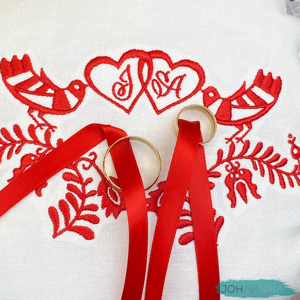 Hungarian Embroidered Linen Wedding Ring Pillow
