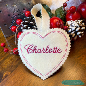 Personalized Beige Felt Heart Ornament