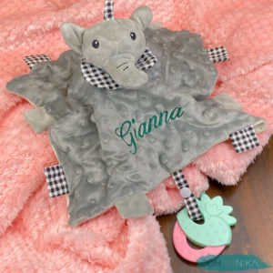 Girl Elephant Lovey with Silicone Teether
