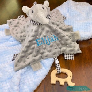 Elephant Lovey with Wooden Teether