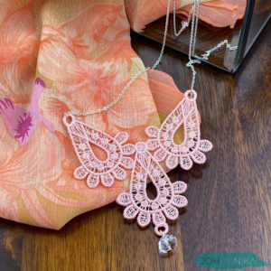 Pink Orchid Lace Necklace with a Swarovski Crystal
